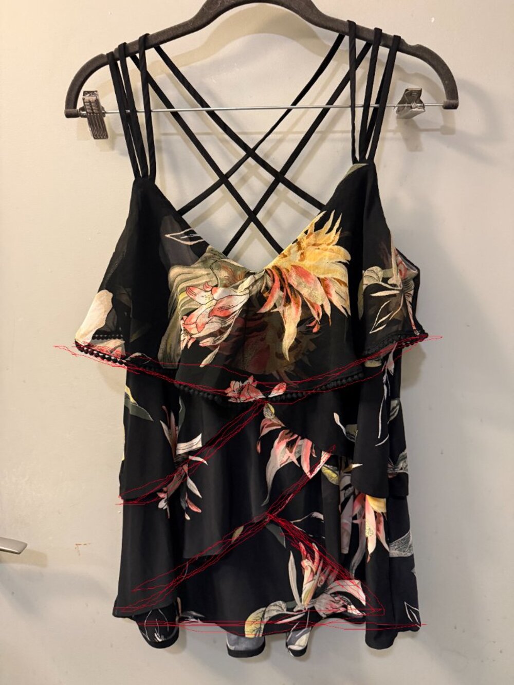 White House Black Market Floral Tiered Strappy Tank Top Boho Size M - Picture 2 of 6